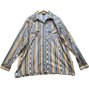 Vintage Corzini Men's Southwestern Snap Shirt Long Sleeve Multi Aztec Stripe